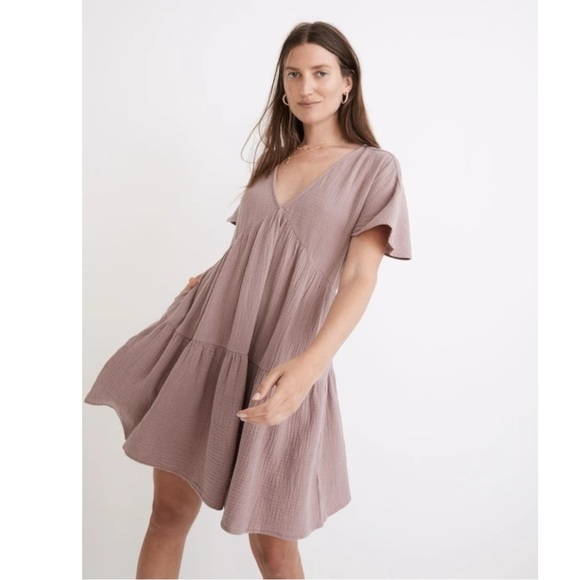 Madewell Dresses & Skirts - Madewell Dusty Mauve Tiered Mini Dress
